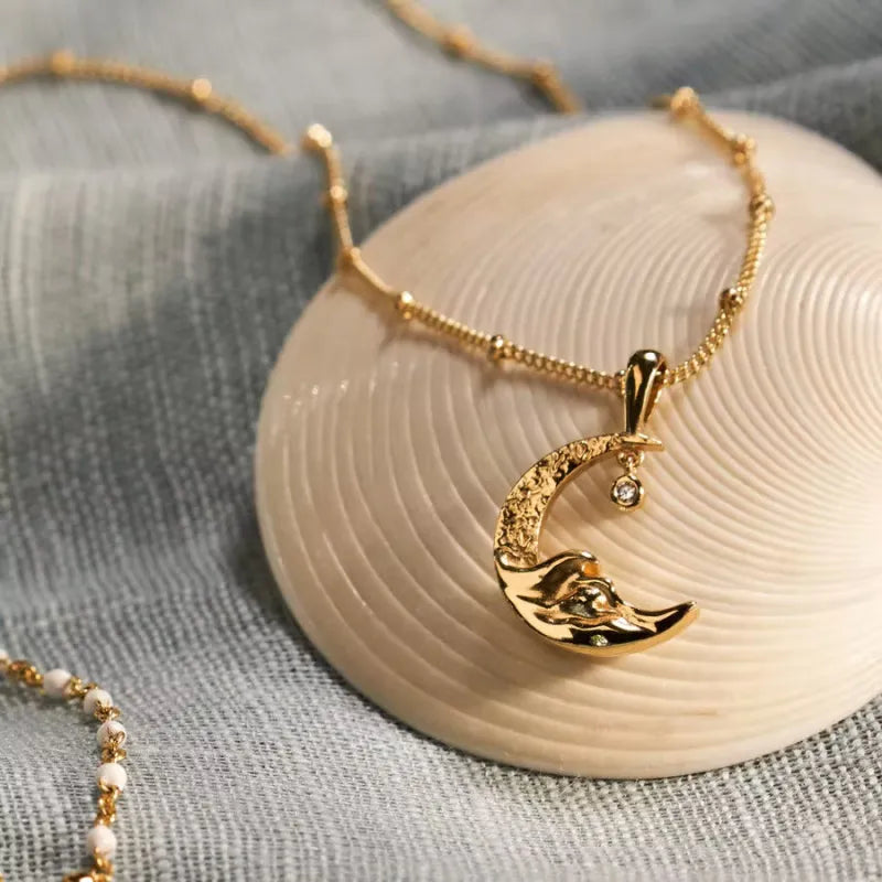 Gold Moon Pendant Necklace – Celestial Jewellery Gift for Her