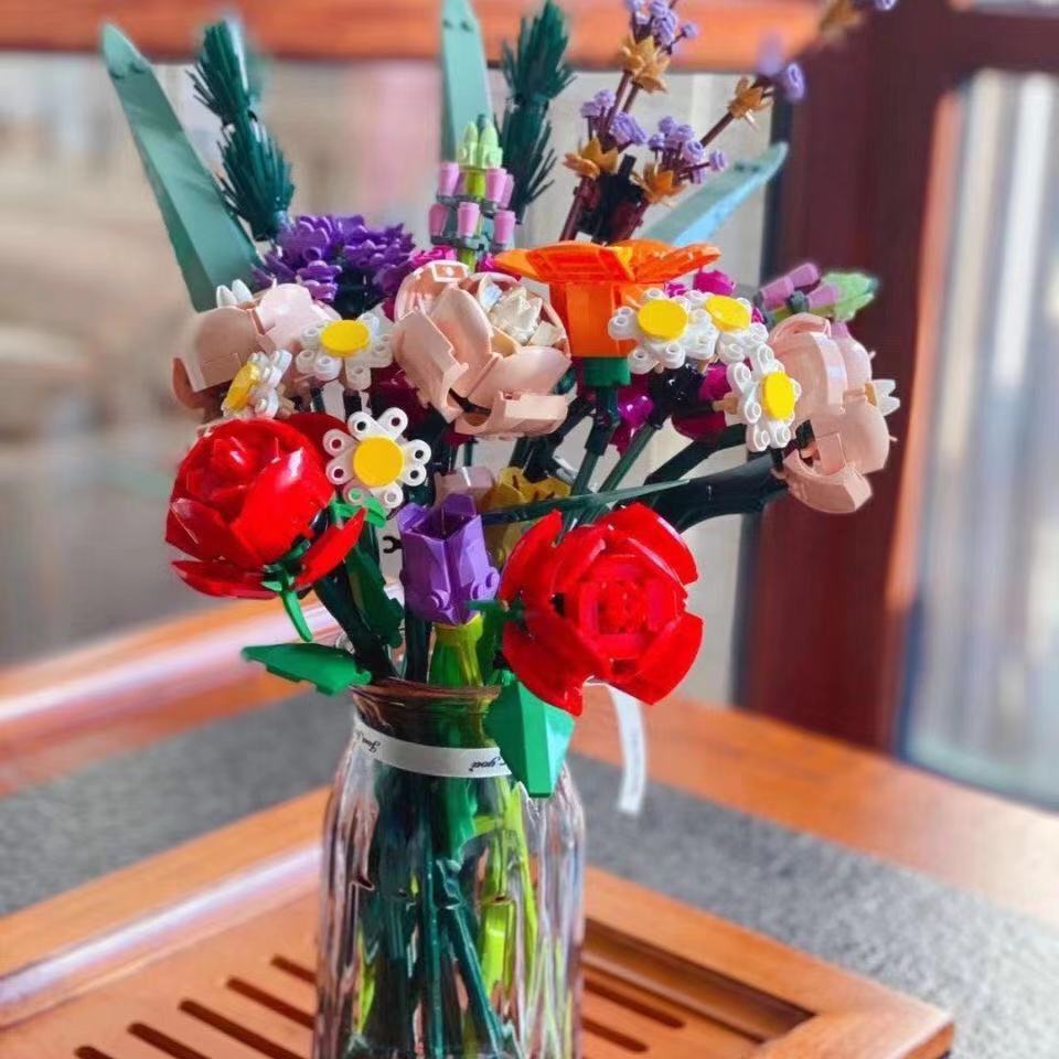 Lego Bouquet Flowers Roses Ornaments Flower Arrangements Children's Building Blocks Girls Assembled Toys Gifts