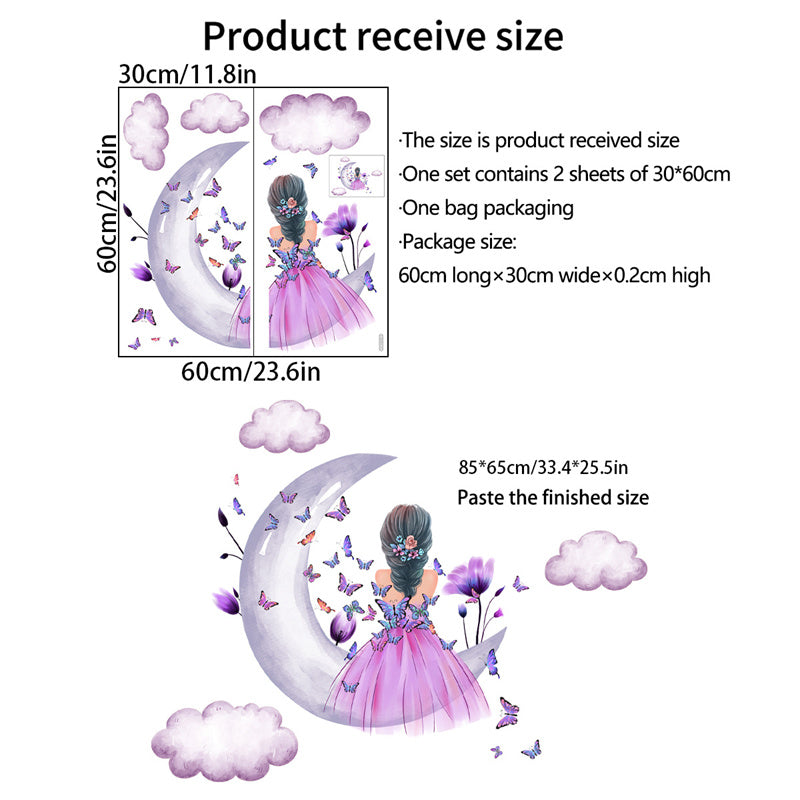 Butterfly Moon Girl Wall Stickers Self-Adhesive Wall Decals