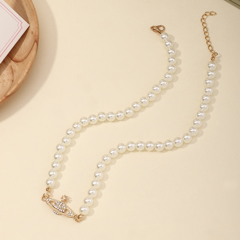 Blijery Elegant Imitation Pearl Planet Choker Necklace for Women Collier Wedding Party Collar Fashion Jewelry Gift