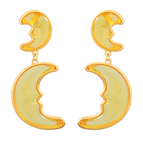 Alloy resin moon earrings for women