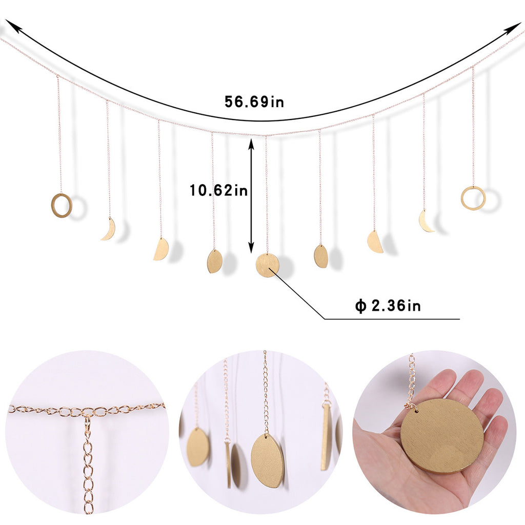Crescent Moon Wall Decoration Wood Chip Moon Ornament Lunar Eclipse Home Decoration Wall Hanging Chain