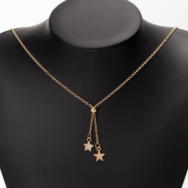 Fashionable and simple adjustable star pendant retro necklace clavicle chain for women