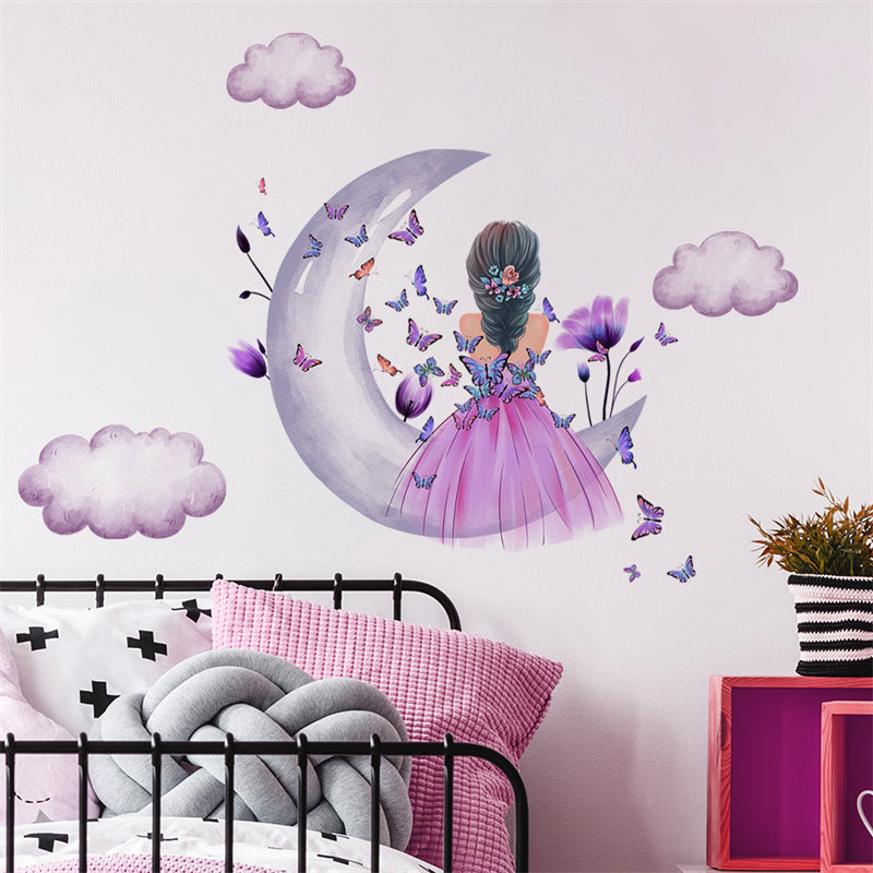 Butterfly Moon Girl Wall Stickers Self-Adhesive Wall Decals