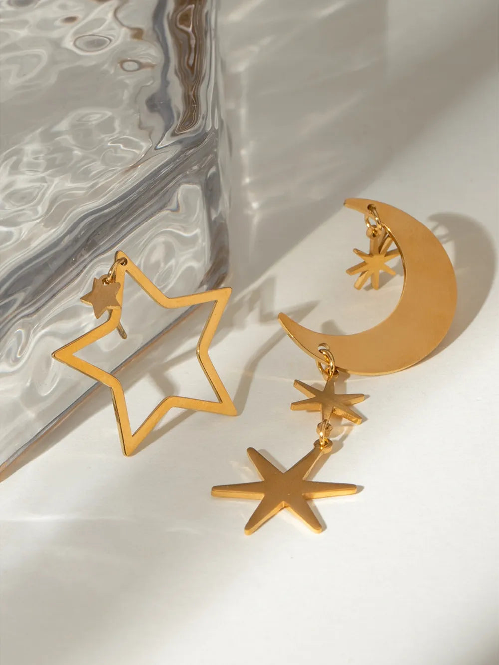 Gold Moon & Star Dangle Earrings – Celestial Jewellery Gift for Her