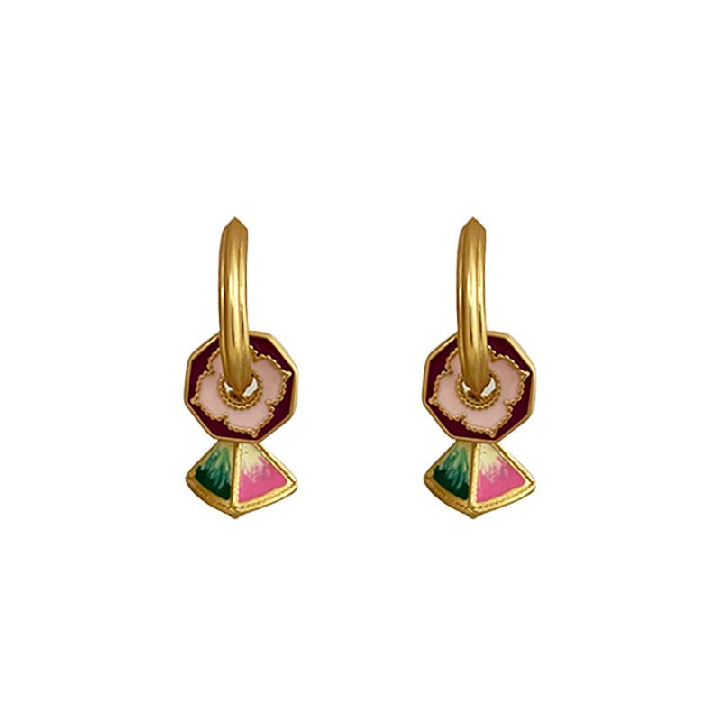 new-chinese-style-niche-retro-one-multi-wearing-enamel-drop-oil-oil-painting-earrings-light-luxury-high-end-temperament-ear-buckle-earrings