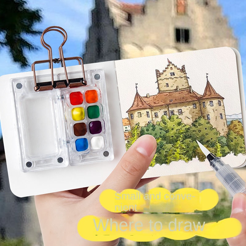 Mini Watercolor Paint Set with Small Drawing Book for Kids and Primary School Students, Portable Sketchbook and Art Kit