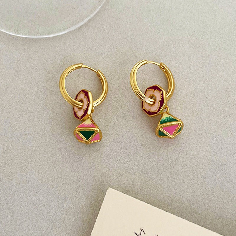 new-chinese-style-niche-retro-one-multi-wearing-enamel-drop-oil-oil-painting-earrings-light-luxury-high-end-temperament-ear-buckle-earrings