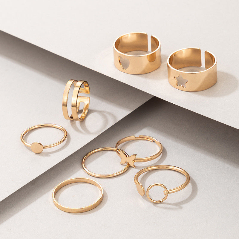 Star Love Ring Set Geometric Butterfly Ring Set of Eight