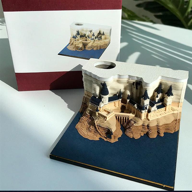 3D Paper Carving Art Hogwarts Castle Note Paper Art Building Blocks Paper Note Paper Decoration Home Crafts Paper Notepad Sticky