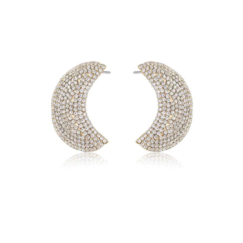 Rhinestone earrings, fashionable and personalized exaggerated moon earrings, temperament accessories