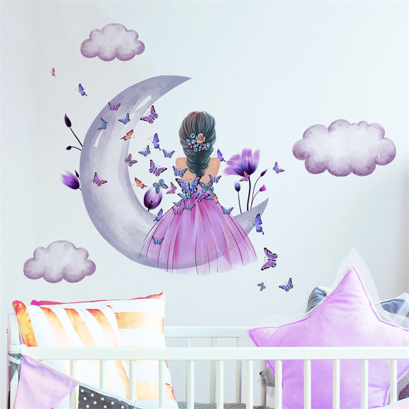Butterfly Moon Girl Wall Stickers Self-Adhesive Wall Decals