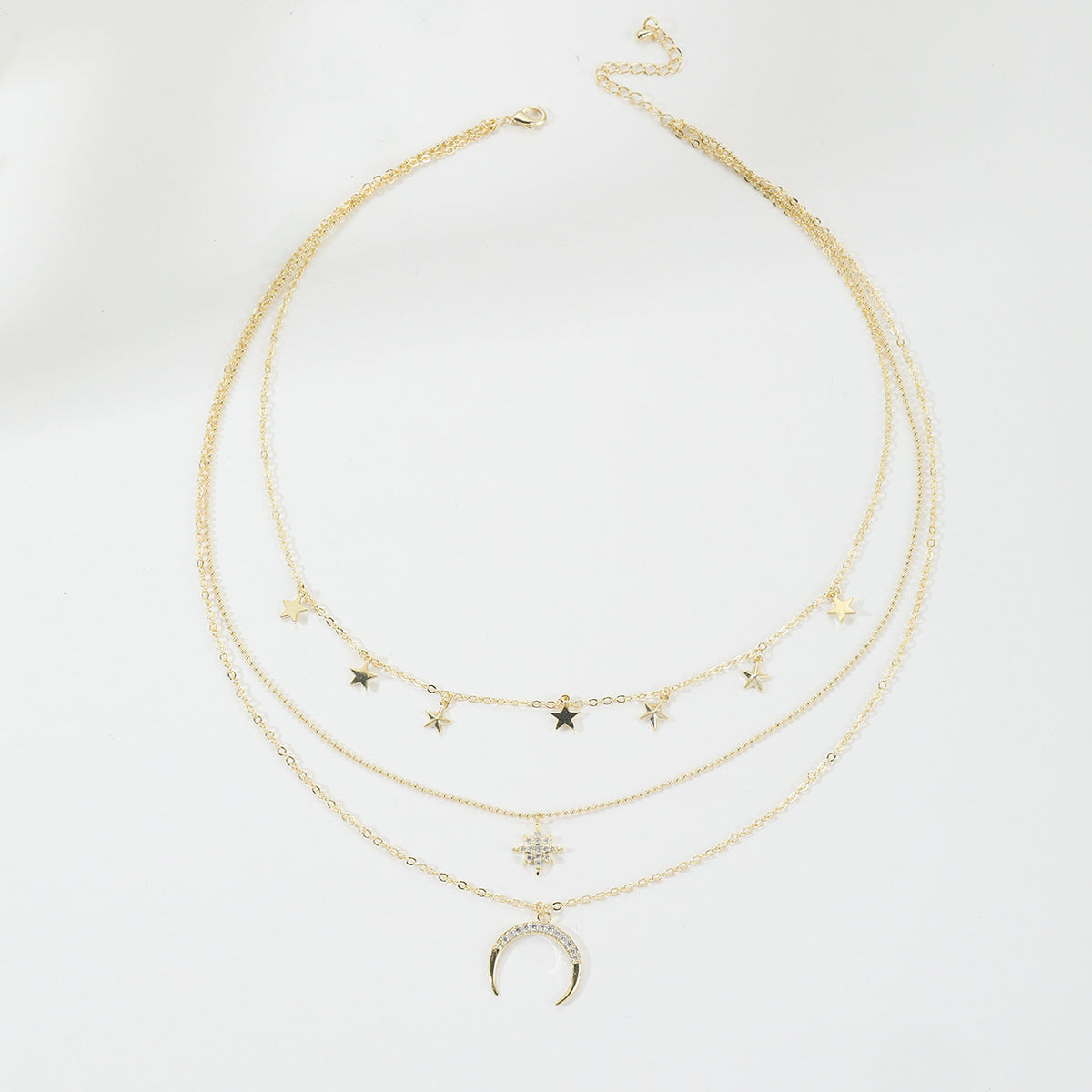 Starry Sky Layered Chain Necklace — Star & Moon