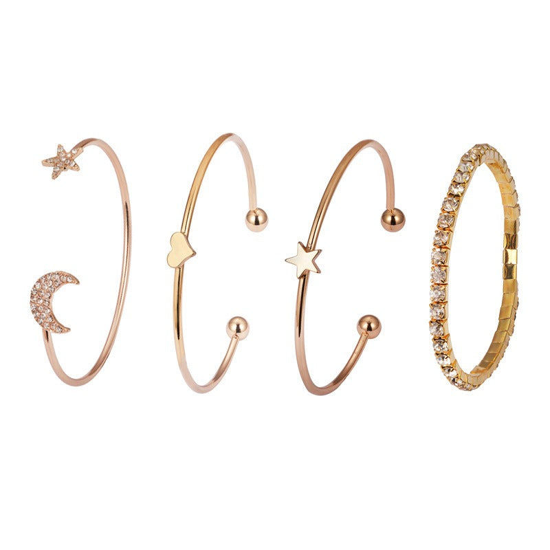 Star & Moon Bracelet Set — Diamond-Effect Alloy