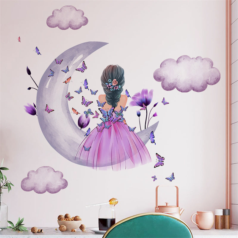 Butterfly Moon Girl Wall Stickers Self-Adhesive Wall Decals