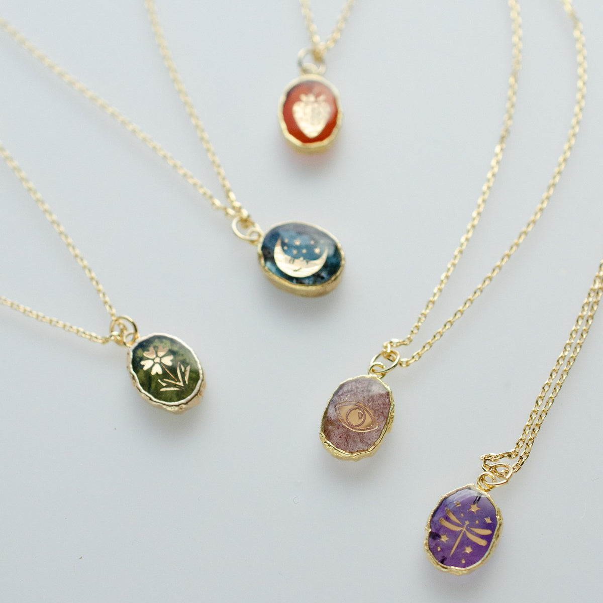 Natural Stone Celestial Pendant Necklace – Moon, Star & Planet Charm
