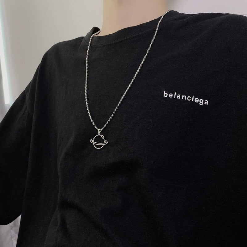 Planet Woman Necklaces Long Jewelry Women Necklace Pendant Hip Hop Chain Lovers Silver Color European Stainless Steel Naszyjnik
